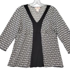 Obe Black Preppy Sequin Shirt V-Neck 3/4 Sleeves Classic USA Made Womens Size L